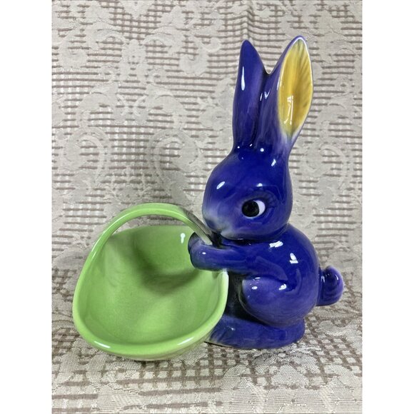Vintage Goebel W Germany Purple Bunny Rabbit Ceramic Easter Basket Candy Dish - Picture 2 of 9